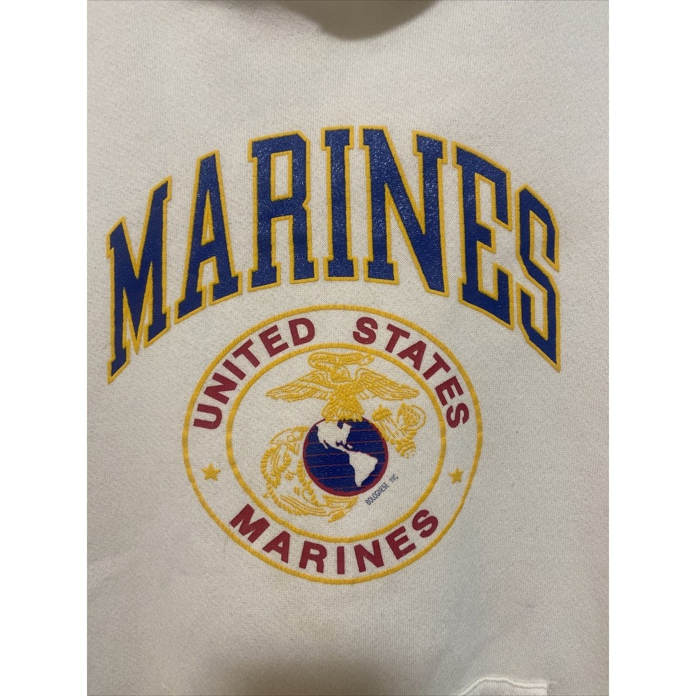 Marines Hoodie Sweatshirt Spellout Logo Mens Large L/S  Pullover Soffe White